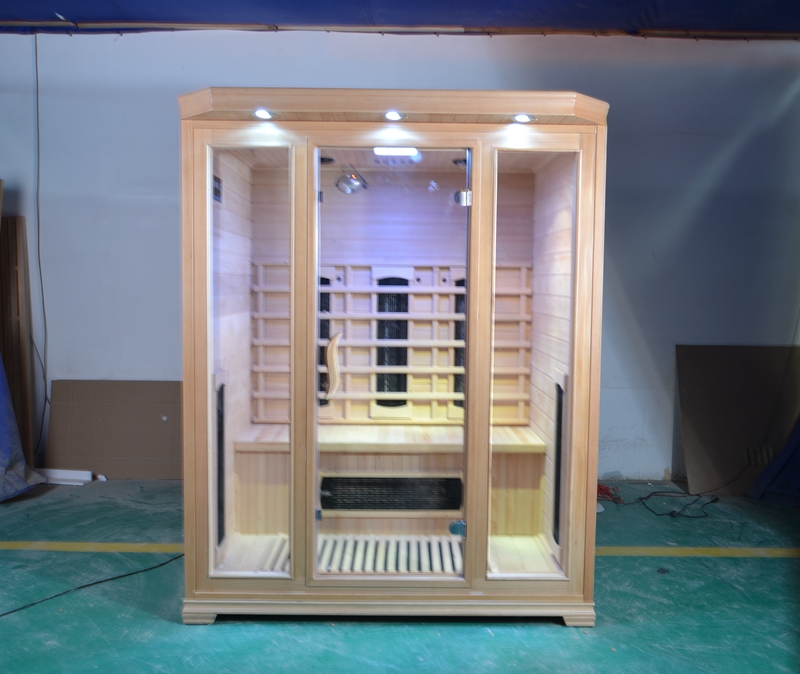 New Modern Style Solid Wood Hemlock Indoor 3 Person Infrared Sauna Room